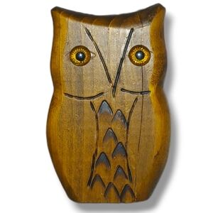 Pre-loved Vintage Hand-carved Mid-Century Owl Photo Holder, Signed RCG